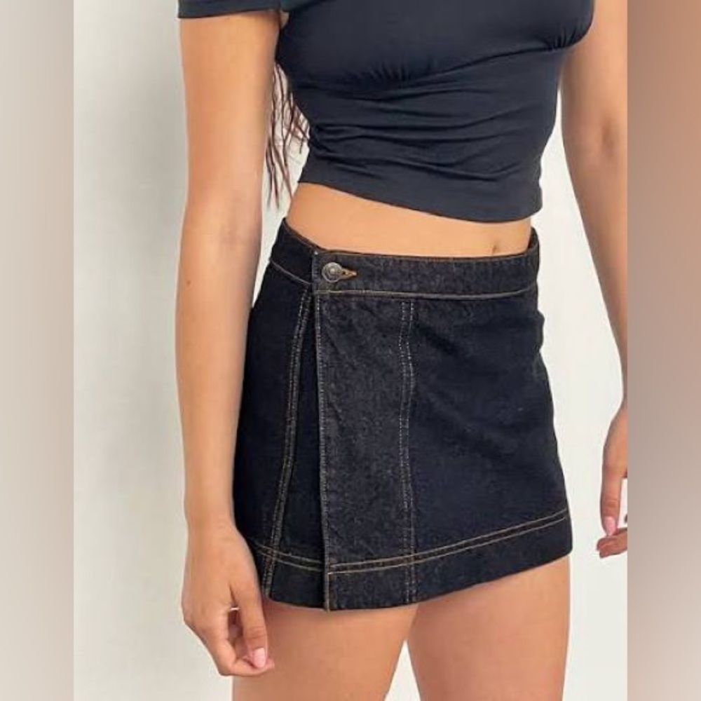 Motel Rocks Denim Wrap Mini Skirt in Indigo